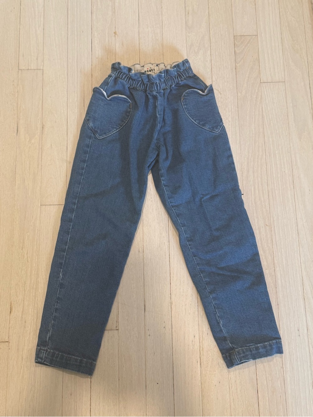 Elastic Waist Blue Girl’s Jeans with Heart Pockets